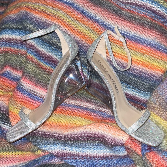 Stuart Weitzman Nudistlucite 85 Wedge Platino SILVER size 10B New/no box - Picture 4 of 5
